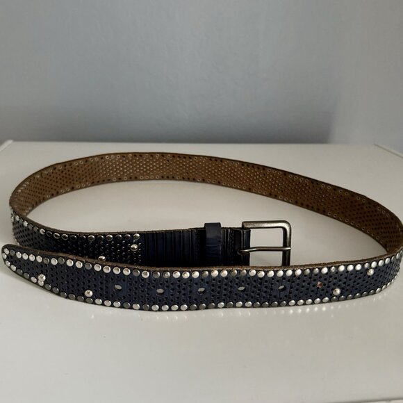 Amsterdam Heritage Navy Blue Metal Studded Italian Leather Belt Sz 95 (34”-39”) - Picture 6 of 8
